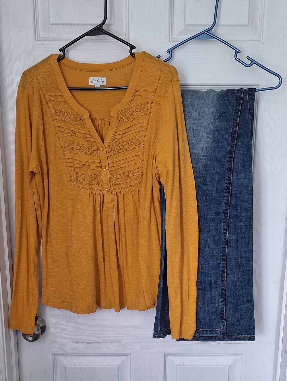Wonderly Mustard Boho Top Womens Size L Long Sleeve Peplum Blouse